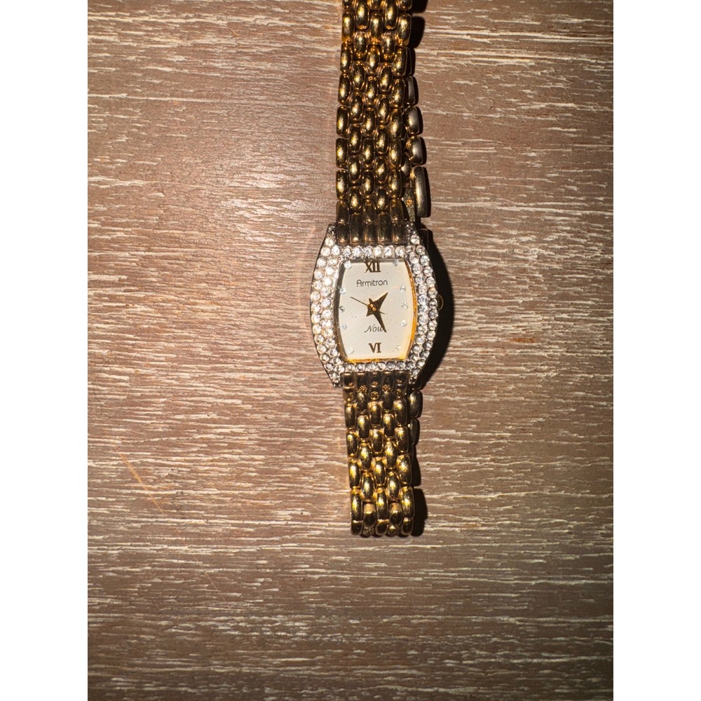 Armitron Gold Tone Womens Watch Rhinestone Bezel Mother of Pearl Style Dial - Picture 3 of 7